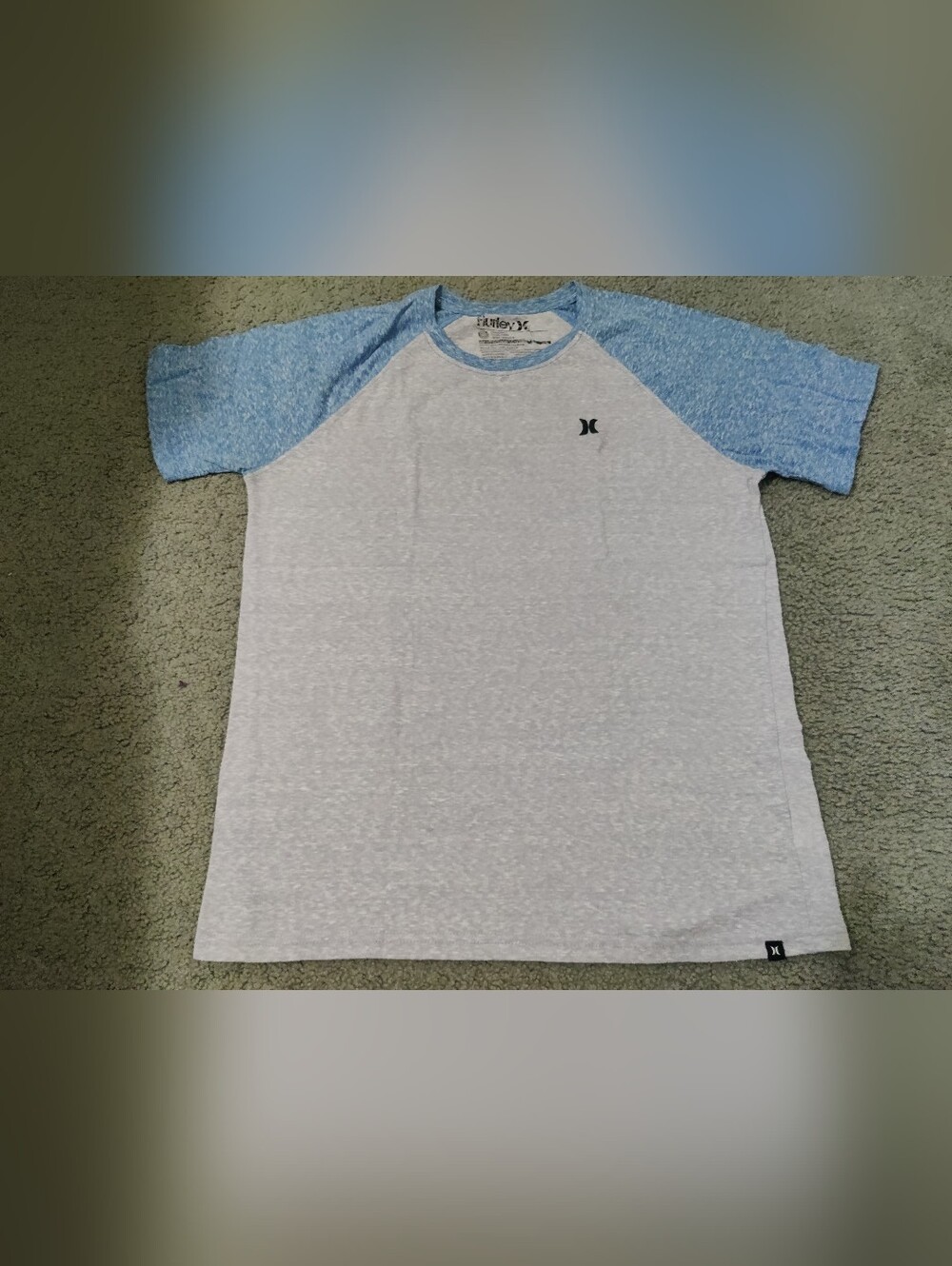 Hurley Short Sleeve Raglan Tee - White Body with Light Blue Sleeves